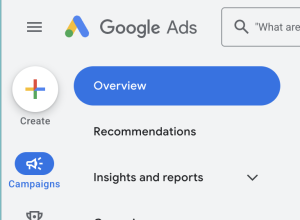 Screenshot of Google Ads showing the Create button to start setting up a new ad campaign.